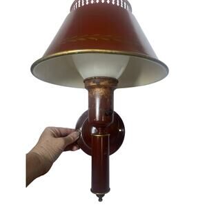 Vintage Toleware Torch Wall Light Red Gold Colonial Style French MCM 50s 60s